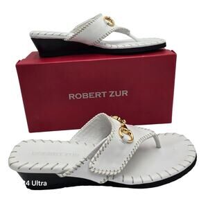 Robert Zur Thong Wedge Sandals White Leather Adjustable MSRP $295 Women's 11M